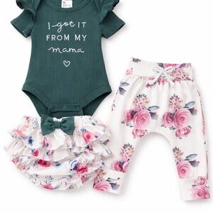 PatPat | Floral Pink Rose | Bodysuit + Bloomers + Harem Pants | Bundle 3pc